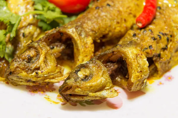 Cuisine Poisson Indienne Épicée Nourriture Traditionnelle Poisson Parshe Servie Avec — Photo