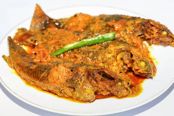 Cocina Pescado Picante India Preparada Con Koi Fish Con Salsa — Foto de Stock