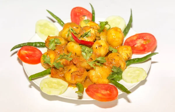Пряная Индийская Вегетарианская Еда Приготовленная Мелкого Картофеля Известного Dum Aloo — стоковое фото