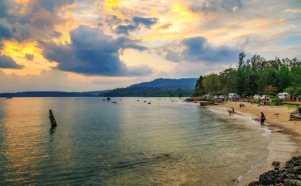 Strandpanorama Bei Sonnenuntergang Chidiya Tapu Port Blair Andamanenindien Mit Launischem — Stockfoto