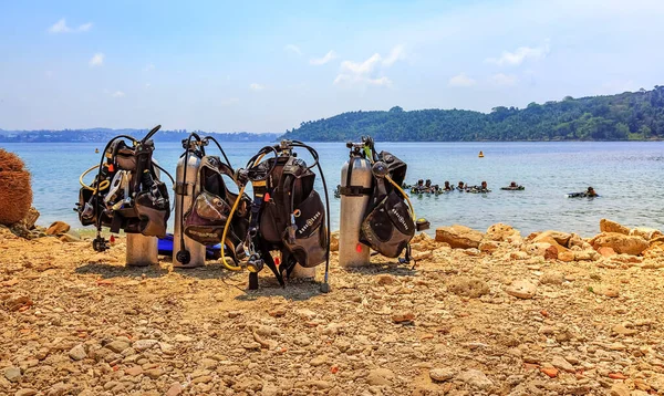 North Bay Island Andaman Indien März 2018 Tauchausrüstung Meeresufer Der — Stockfoto