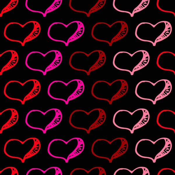 Ασυνήθιστο χέρι κατάρτιση Doodled μοτίβο με ρομαντικές καρδιές. — Διανυσματικό Αρχείο