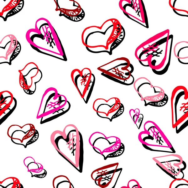 Szokatlan rajzolás Doodled minta, romantikus szívek. — Stock Vector