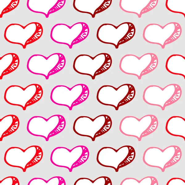 Ασυνήθιστο χέρι κατάρτιση Doodled μοτίβο με ρομαντικές καρδιές. — Διανυσματικό Αρχείο
