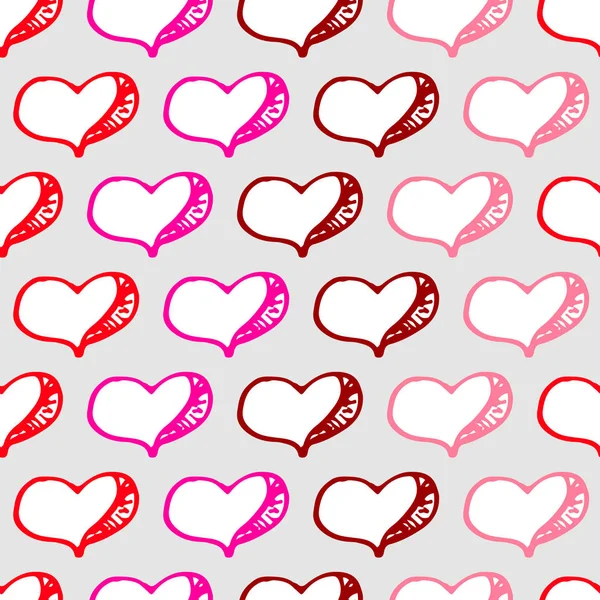 Disegno a mano insolita Doodled Pattern con cuori romantici . — Vettoriale Stock