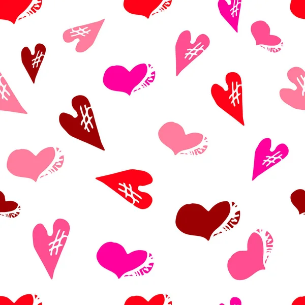 Ungewöhnliche Handzeichnung gekritzeltes Muster mit romantischen Herzen. — Stockvektor