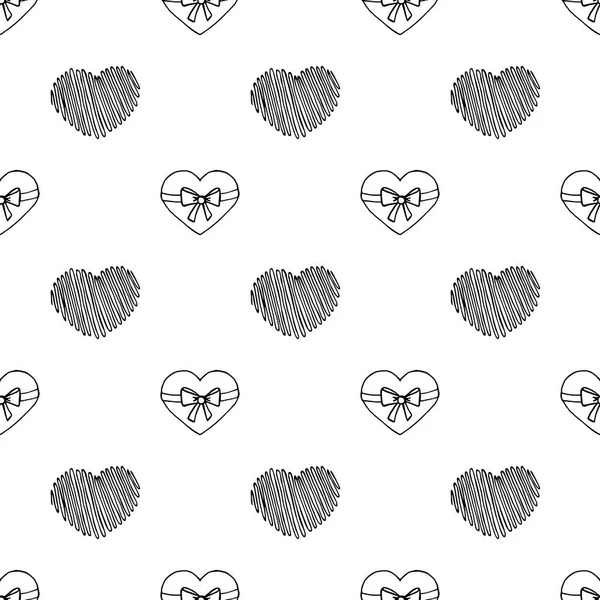 Inusual dibujo a mano Doodled patrón con corazones románticos . — Vector de stock