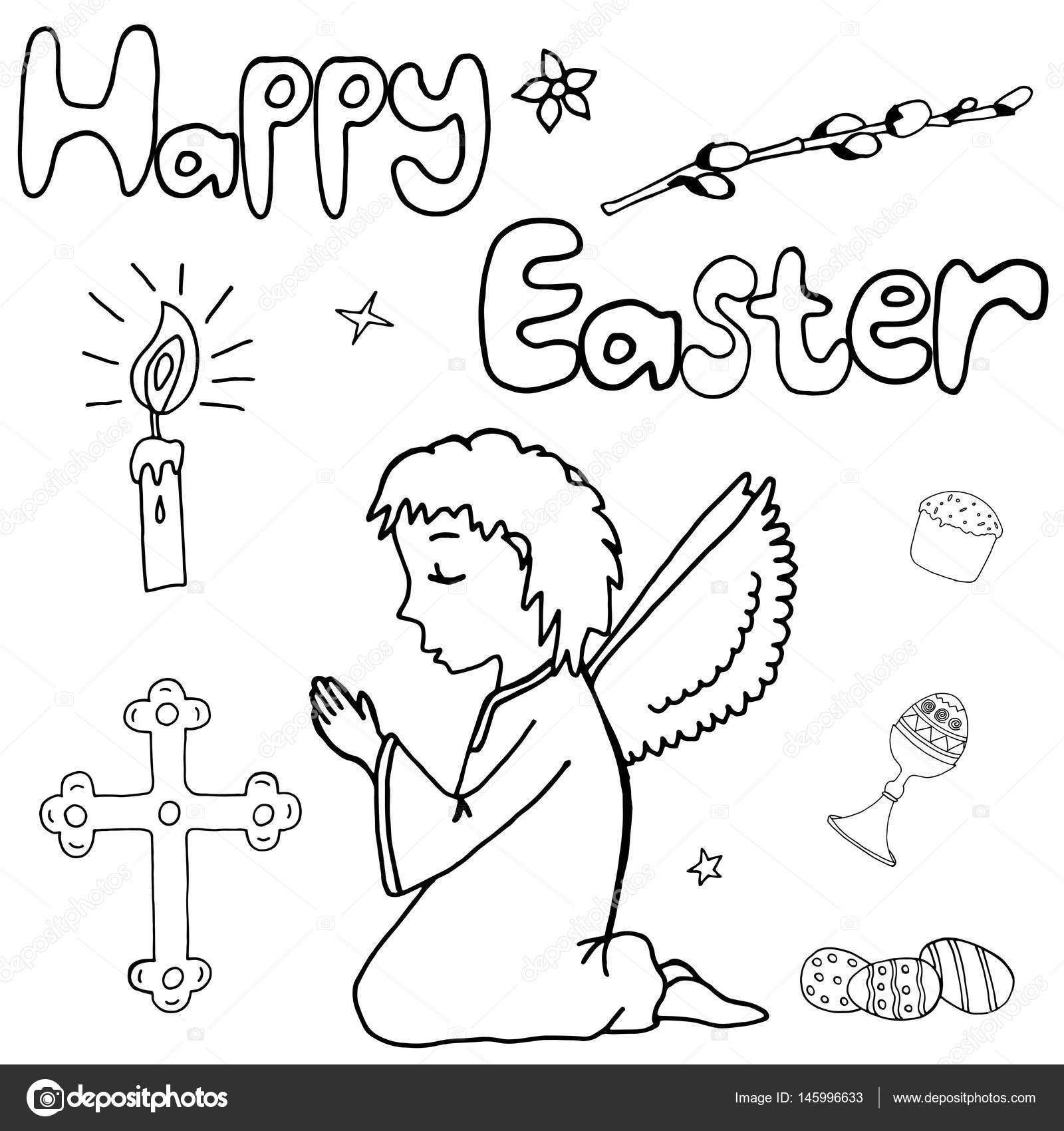 Ban ra dell illustrazione della mano di Pasqua felice Buona Pasqua disegno Banner con lettere scritte a mano a mano Scheda schizzo ideale per festa di primavera con simboli di festa Manifesto dell invito con