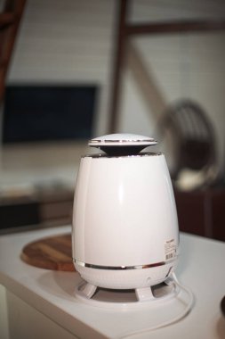 Modern dağ evi tarzı dairenin arka planına karşı beyaz nemlendirici..