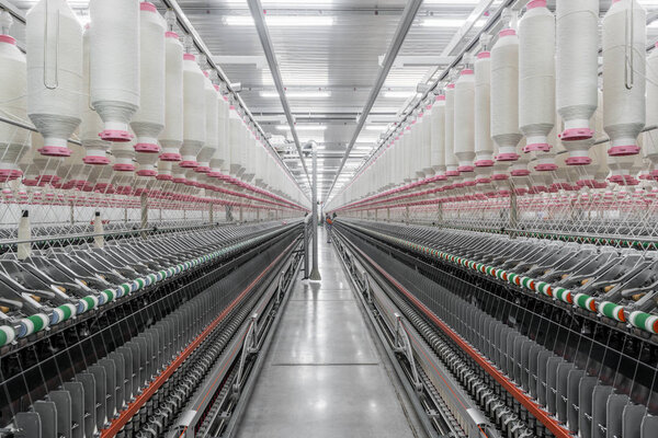 spools of thread at a textile factory