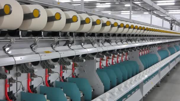 Machinery Equipment Workshop Production Thread Close Interior Industrial Textile Factory — Stock Video