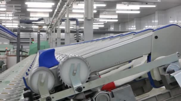 Machinery Equipment Workshop Production Thread Overview Interior Industrial Textile Factory — Stock Video