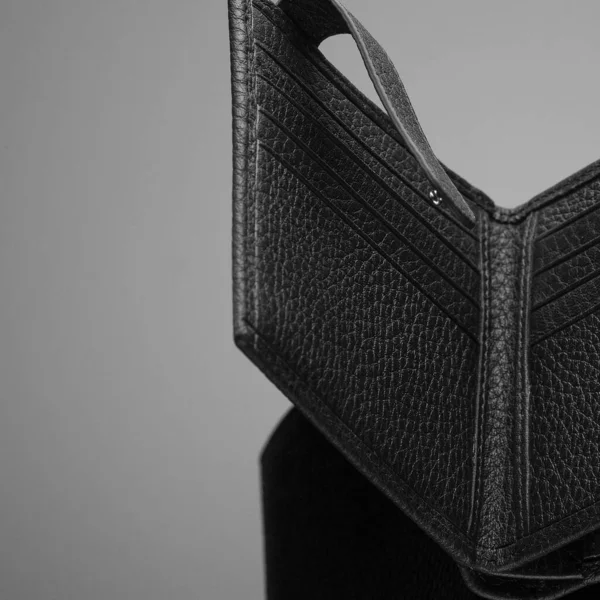 Fashionable Designer Leather Men Wallet Black Background — Stock Photo, Image