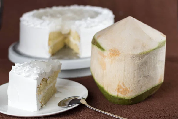 Délicieux gâteau à l'éponge au lait de coco frais avec peu de sucre — Photo