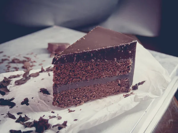 Chocolate fudge cake with vintage filter — Stock Photo, Image