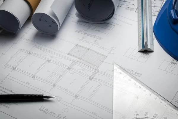 Engineering diagram blueprint papper redaktionella projekt skiss — Stockfoto