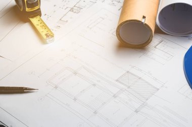 Mühendislik diyagramı blueprint kağıt çizim proje kroki 