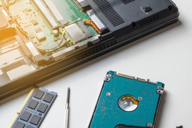 Cyber veri saldırı kavramı: laptop, kaza anakart, kırık beni