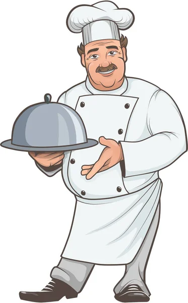 Ilustração a cores de um chef com prato — Vetor de Stock