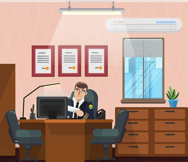 Εικονογράφηση διάνυσμα σε μια επίπεδη στυλ, το γραφείο του αρχηγού της αστυνομίας. — Διανυσματικό Αρχείο