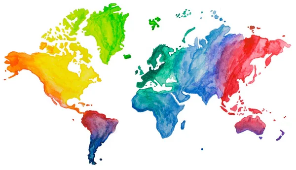 Mapa Del Mundo Acuarela Dibujado Mano Aislado Sobre Fondo Blanco —  Fotos de Stock