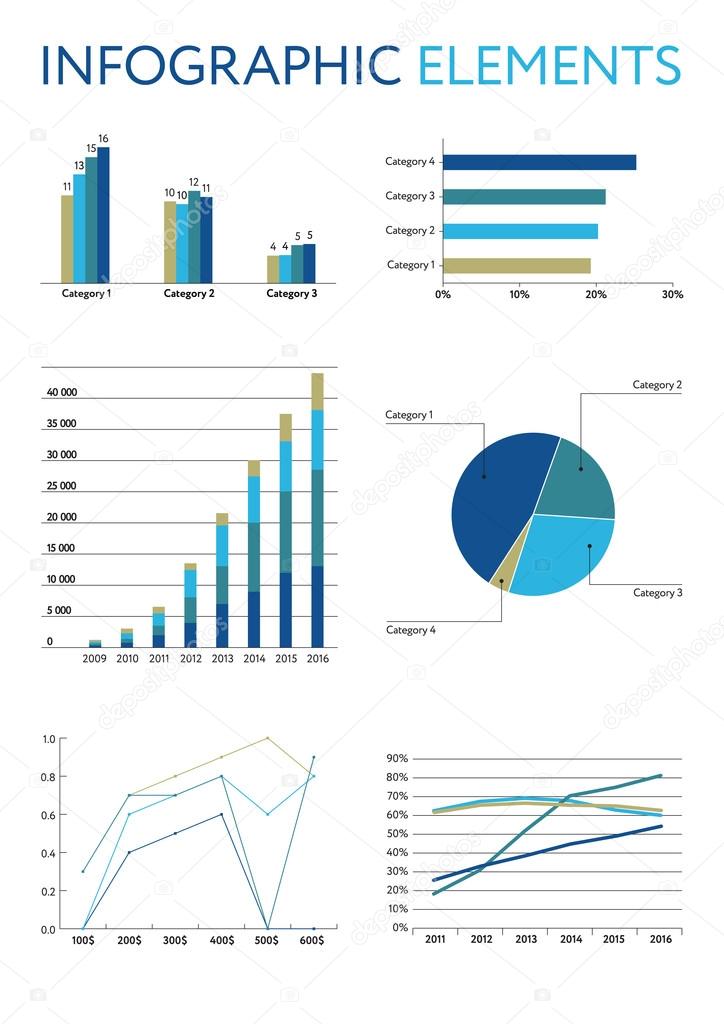 Set of infographic elements. Diagrams and graphs