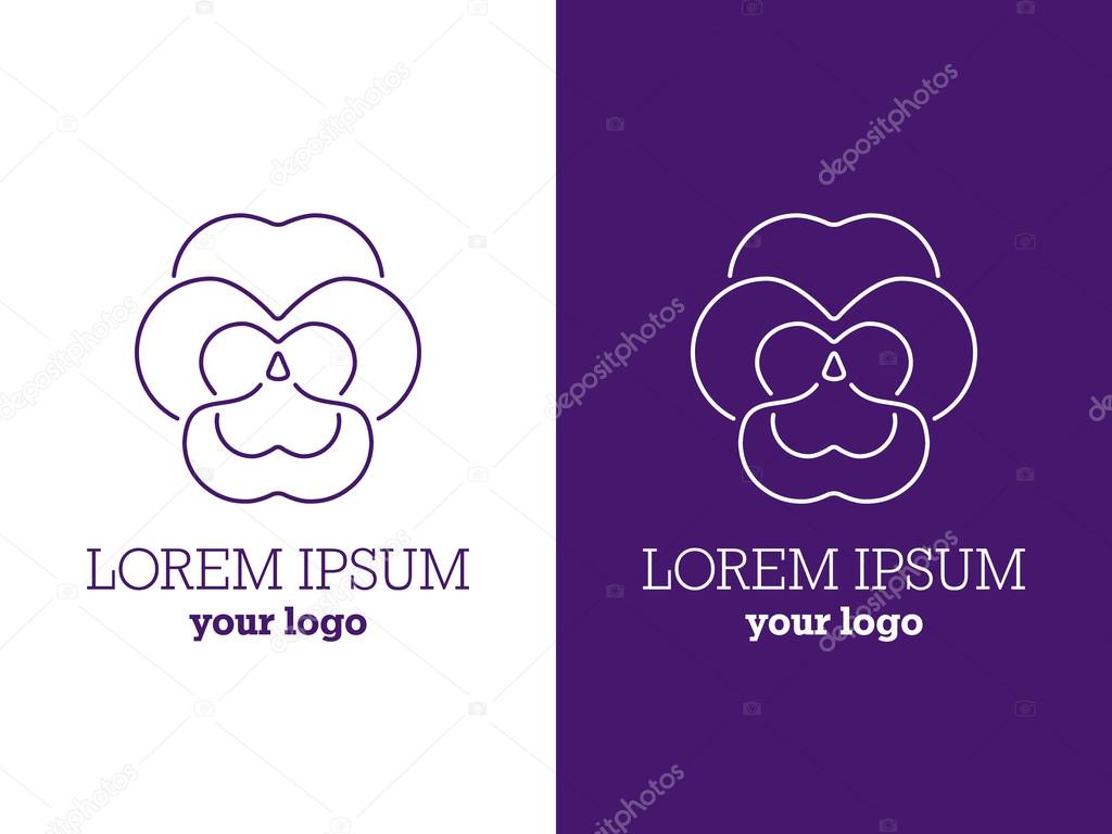 Thin line pansy logo. Heartsease sign. Vector illustration