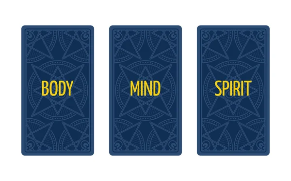 Drie kaart verspreiding van de tarot. Lichaam, geest en ziel. — Stockvector