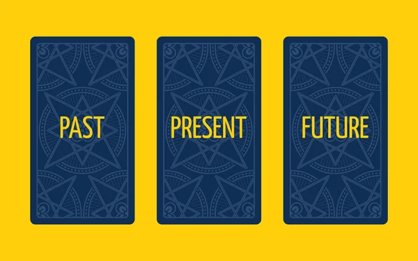 Tres cartas de tarot repartidas. Pasado, presente y futuro — Vector de stock