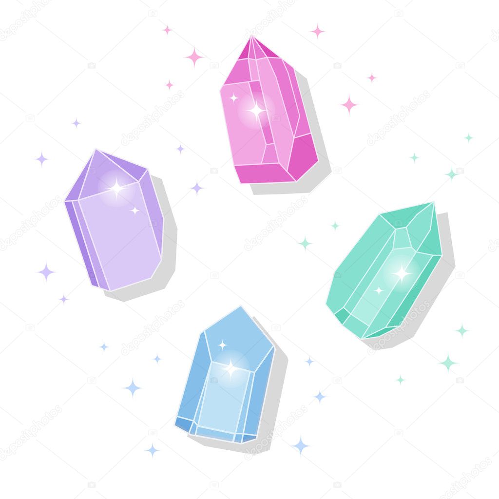 Set of magic crystals. Polygonal multicolor shiny gems