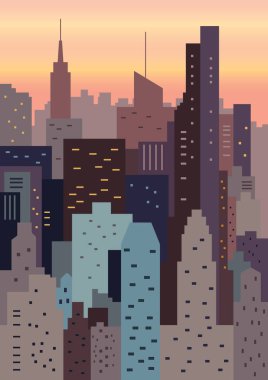 Cityscape günbatımı geometrik şekil üzerinde