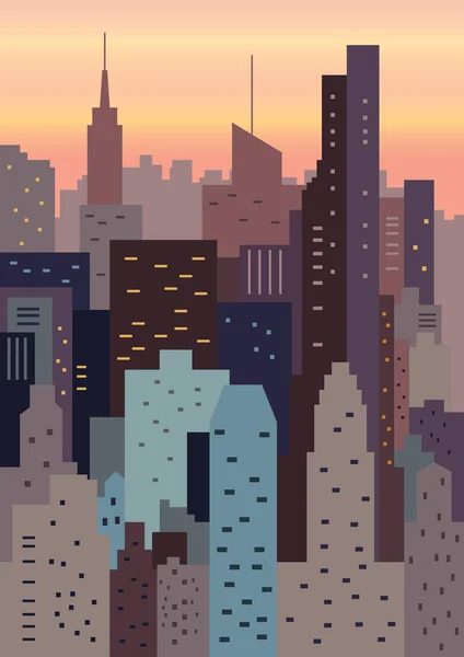 Paisaje urbano en la ilustración geométrica de la puesta del sol — Vector de stock