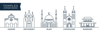 Dünya farklı dinlerin tapınakları. Infographics