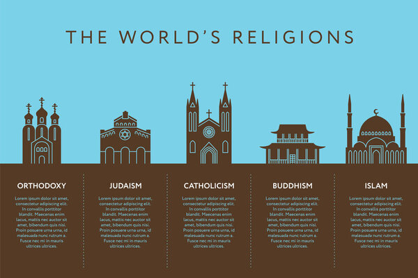 Temples of world different religions. Infographics