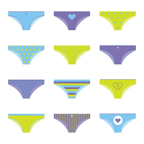 Conjunto de bragas femeninas. Diferentes diseños — Vector de stock