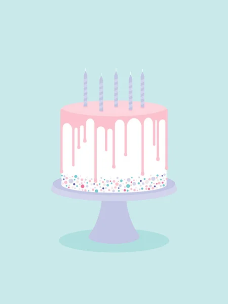 Торт на день рождения с глазурью и свечами — стоковый вектор