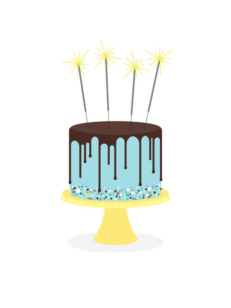 Birthday cake with frosting and sparklers — Stock Vector