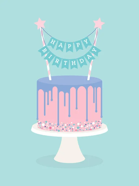 Birthday cake with frosting and decoration — Stock Vector