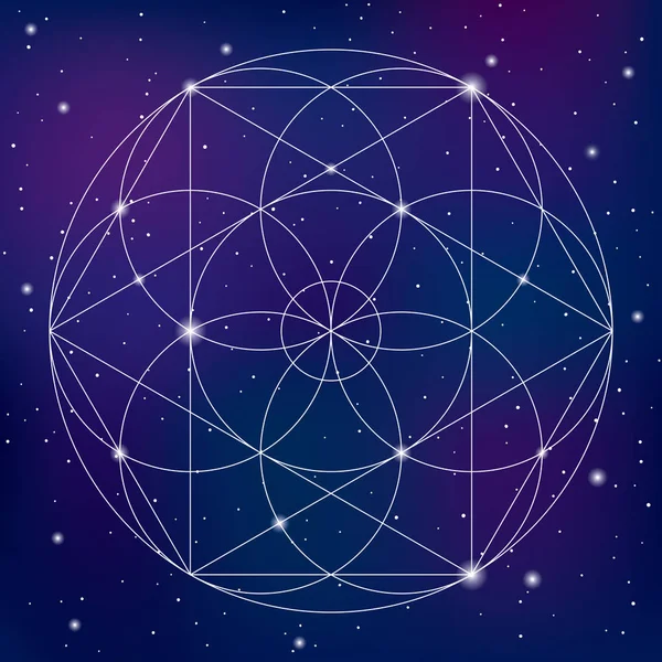 Símbolo de geometría sagrada sobre fondo espacial — Vector de stock