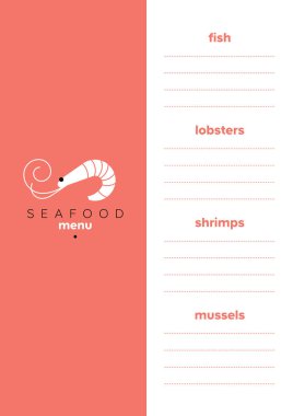 Deniz ürünleri menü şablonu. Karides logosu