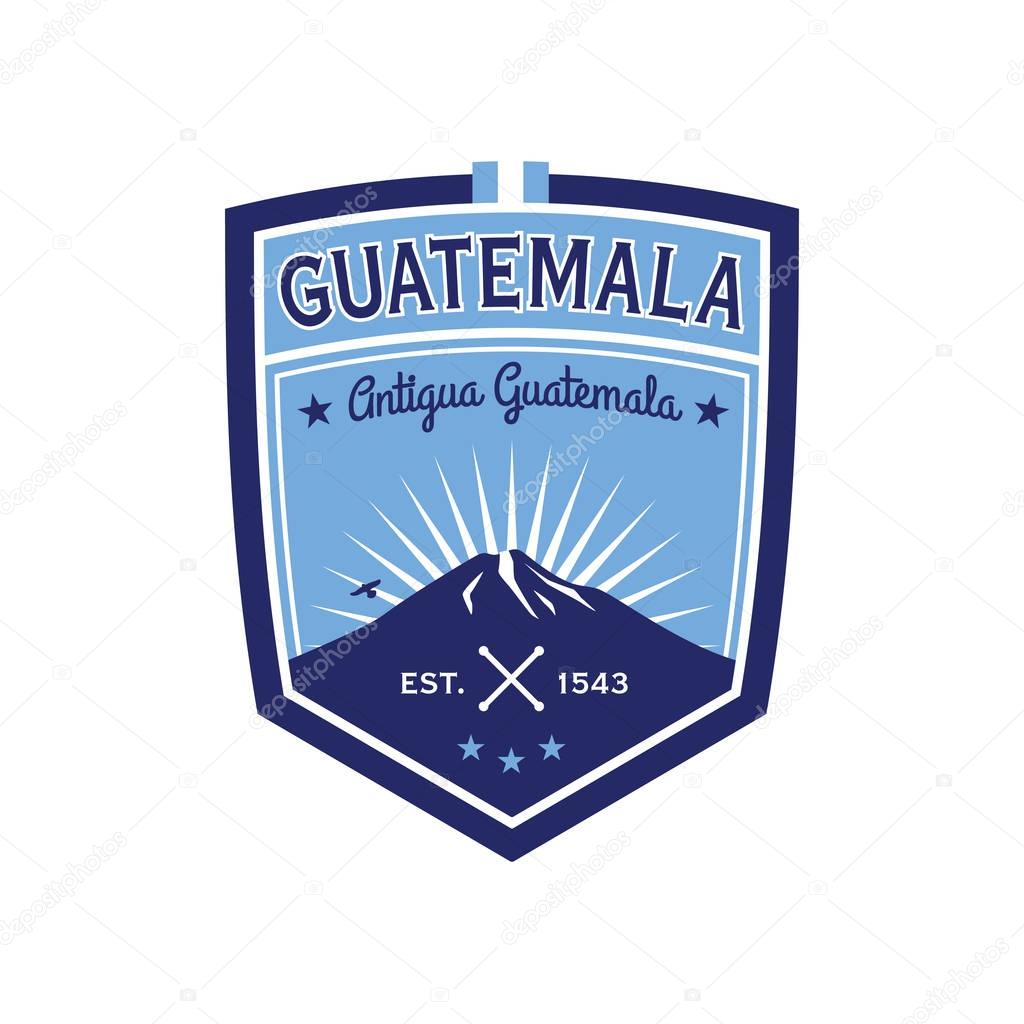 Antigua Guatemala badge with volcano Agua. Patch
