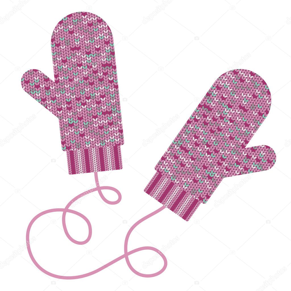 Pair of knitted mittens. Winter accessory