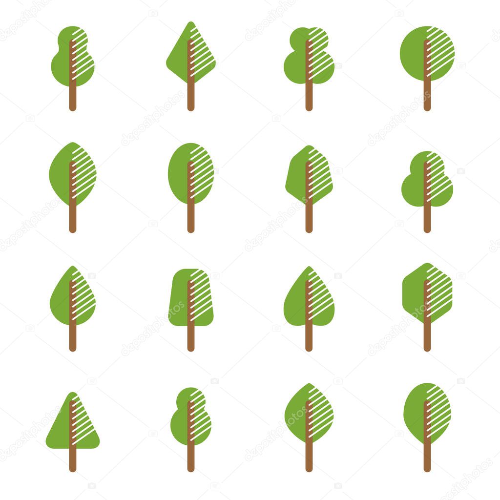 Set of different kinds of trees geometric icons
