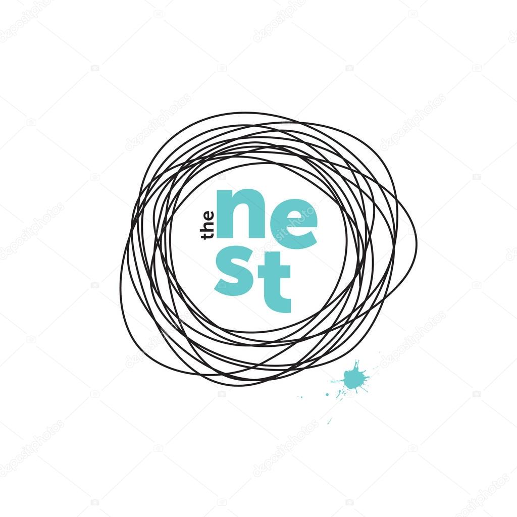 The nest creative logo. Doodling. Robin eggs