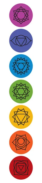 Uppsättning av sju chakra symboler. Yoga, meditation — Stock vektor