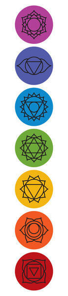 Set of seven chakra symbols. Yoga, meditation
