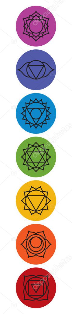 Set of seven chakra symbols. Yoga, meditation