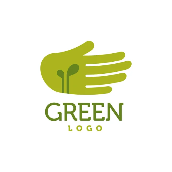 Рука с логотипом зеленой капусты. Концепция ухода — стоковый вектор