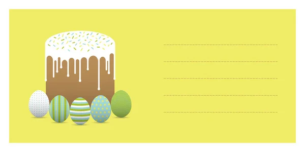 Painted eggs with easter cake. Greeting card — Stock Vector