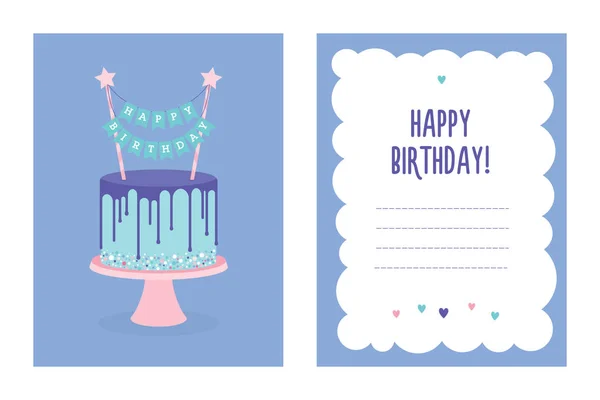Cartão de aniversário com bolo. Vetor —  Vetores de Stock